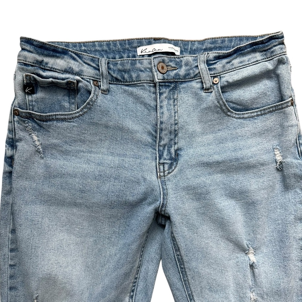 KANCAN faded blue cotton blend distressed straight leg stretch jeans size 28 - Picture 3 of 7